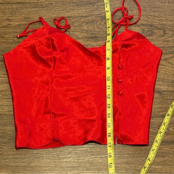 Vintage Frederick's of Hollywood Vibrant Red Satin Camisole Top Size Small - Picture 10 of 13